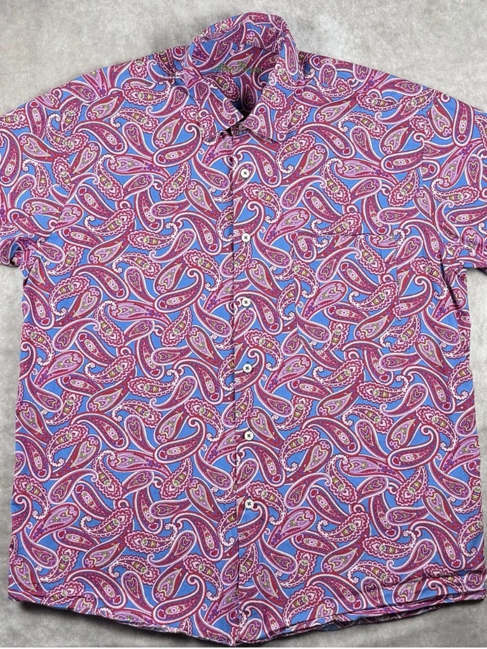 Alan Flusser Paisley Button Down Shirt Blue Red Purple 100% Cotton